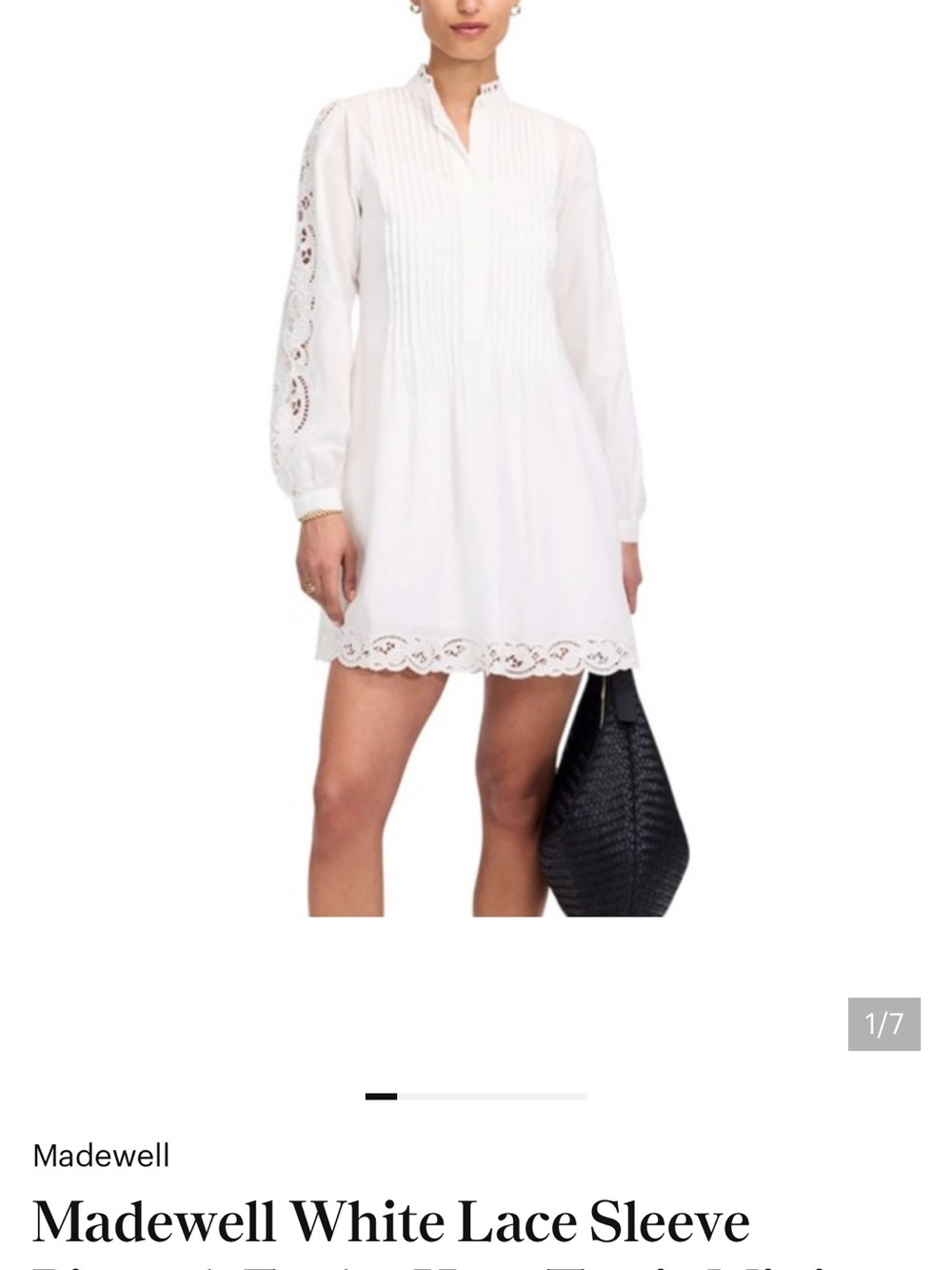 Madewell White Lace Trimmed Pintuck Mini Dress Sz Med NWT - Picture 7 of 8